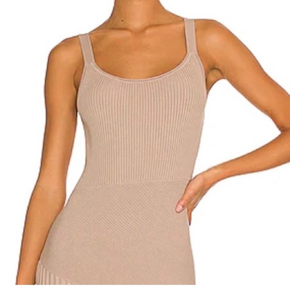 Nicholas Alixia Mixed Rib Knit Straps Midi Dress In Beige size XS - Picture 2 of 7